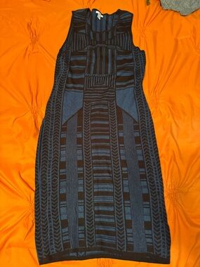 Bar III Black and Navy Geometric Knit Midi Dress